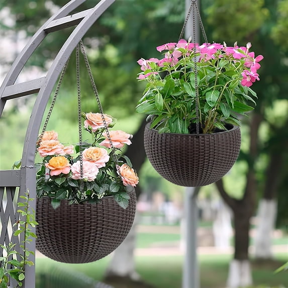 13.4 inch Self-Watering Hanging Rattan-Inspired Planter Large Capacity ...