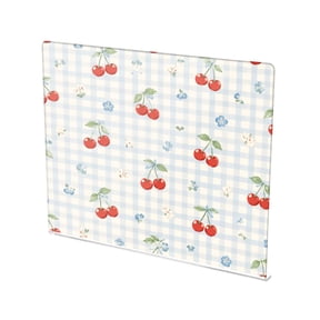 13.4" x 16.5" Food-Grade Acrylic Cutting Board Non-Slip Kitchen Chopping Board Blue Grid Cherry Floral Pattern
