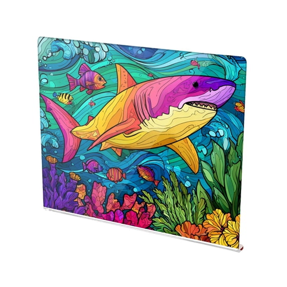13.4" x 16.5" Food-Grade Acrylic Cutting Board Non-Slip Kitchen Chopping Board Colorful Shark Pattern