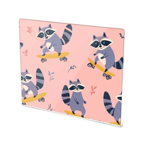 13.4" x 16.5" Food-Grade Acrylic Cutting Board Non-Slip Kitchen Chopping Board Cute Raccoon Skateboard Print