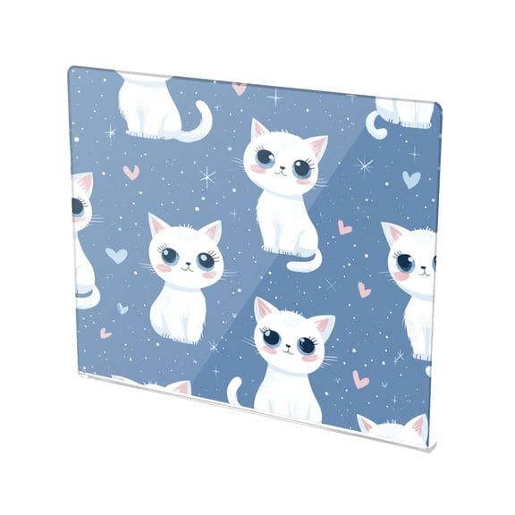 13.4" x 16.5" Food-Grade Acrylic Cutting Board Non-Slip Kitchen Chopping Board Cute White Cat Seamless Pattern