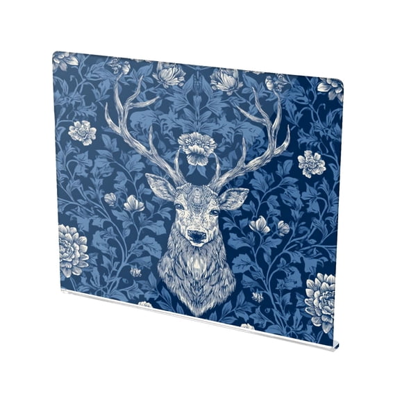 13.4" x 16.5" Food-Grade Acrylic Cutting Board Non-Slip Kitchen Chopping Board Deer in Blue Florals