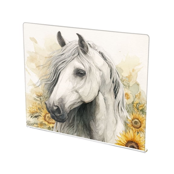 13.4" x 16.5" Food-Grade Acrylic Cutting Board Non-Slip Kitchen Chopping Board Elegant Long Mane White Horse