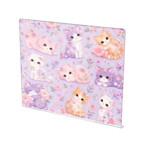 13.4" x 16.5" Food-Grade Acrylic Cutting Board Non-Slip Kitchen Chopping Board Floral Kittens Pattern Graphic