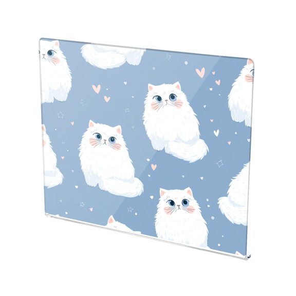 13.4" x 16.5" Food-Grade Acrylic Cutting Board Non-Slip Kitchen Chopping Board Fluffy White Cat Seamless Pattern