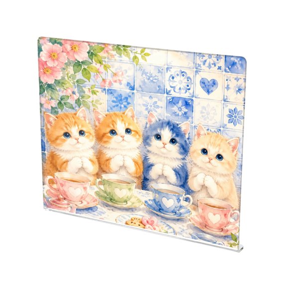 13.4" x 16.5" Food-Grade Acrylic Cutting Board Non-Slip Kitchen Chopping Board Four Fluffy Cat Tea Lovers