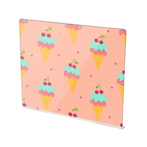 13.4" x 16.5" Food-Grade Acrylic Cutting Board Non-Slip Kitchen Chopping Board Ice Cream Cherry Pattern