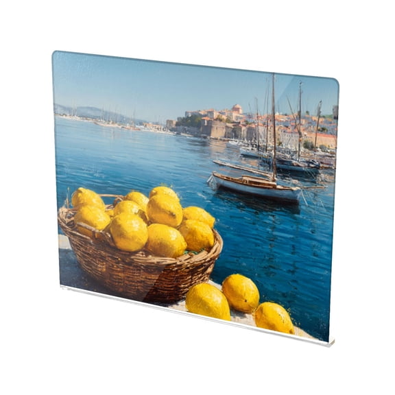 13.4" x 16.5" Food-Grade Acrylic Cutting Board Non-Slip Kitchen Chopping Board Lemon Basket Harbor Painting