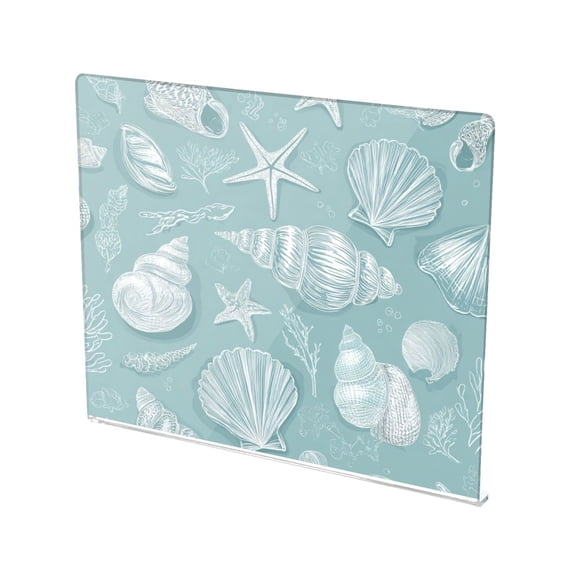 13.4" x 16.5" Food-Grade Acrylic Cutting Board Non-Slip Kitchen Chopping Board Light Blue Seashells Pattern
