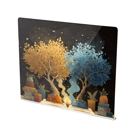 13.4" x 16.5" Food-Grade Acrylic Cutting Board Non-Slip Kitchen Chopping Board Magic Books and Potted Plants