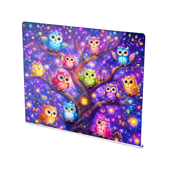 13.4" x 16.5" Food-Grade Acrylic Cutting Board Non-Slip Kitchen Chopping Board Magical Owls Tree Artwork