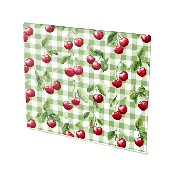 13.4" x 16.5" Food-Grade Acrylic Cutting Board Non-Slip Kitchen Chopping Board Pale Green Cherry Painting