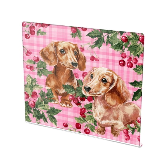 13.4" x 16.5" Food-Grade Acrylic Cutting Board Non-Slip Kitchen Chopping Board Pink Cherry Dog Pattern