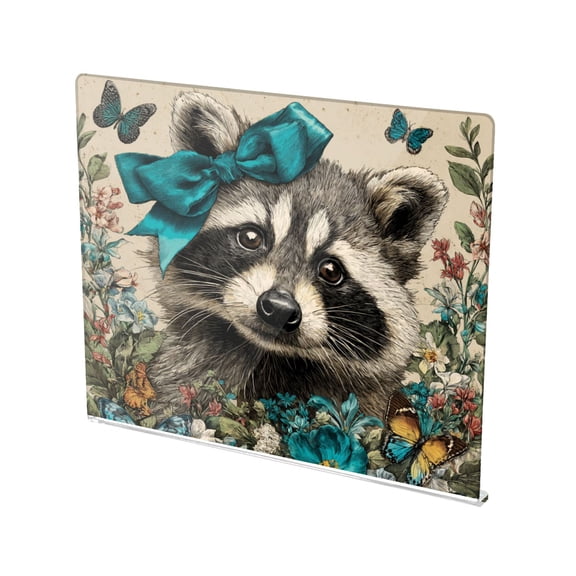 13.4" x 16.5" Food-Grade Acrylic Cutting Board Non-Slip Kitchen Chopping Board Raccoon with A Blue Bow