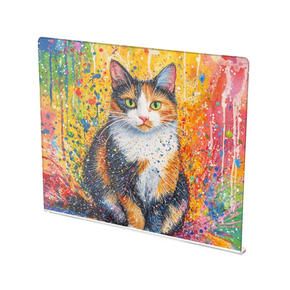 13.4" x 16.5" Food-Grade Acrylic Cutting Board Non-Slip Kitchen Chopping Board Rainbow Splatter Calico Cat