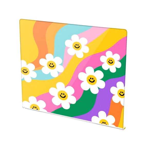 13.4" x 16.5" Food-Grade Acrylic Cutting Board Non-Slip Kitchen Chopping Board Smiley Daisy on Rainbow Background
