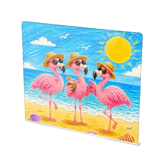 13.4" x 16.5" Food-Grade Acrylic Cutting Board Non-Slip Kitchen Chopping Board Summer Flamingo Friends Print