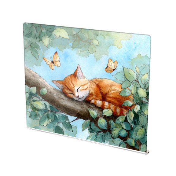 13.4" x 16.5" Food-Grade Acrylic Cutting Board Non-Slip Kitchen Chopping Board Tangerine Cat in The Tree