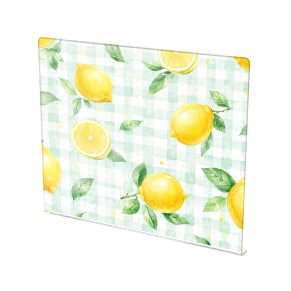 13.4" x 16.5" Food-Grade Acrylic Cutting Board Non-Slip Kitchen Chopping Board Watercolor Lemon Check Pattern