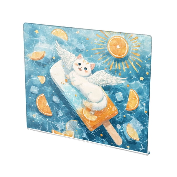 13.4" x 16.5" Food-Grade Acrylic Cutting Board Non-Slip Kitchen Chopping Board White Cat with Wings