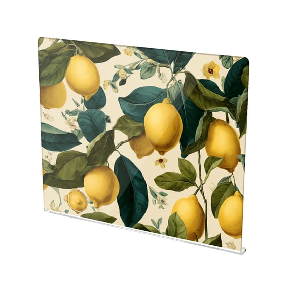 13.4" x 16.5" Food-Grade Acrylic Cutting Board Non-Slip Kitchen Chopping Board Yellow Lemons and Leaves
