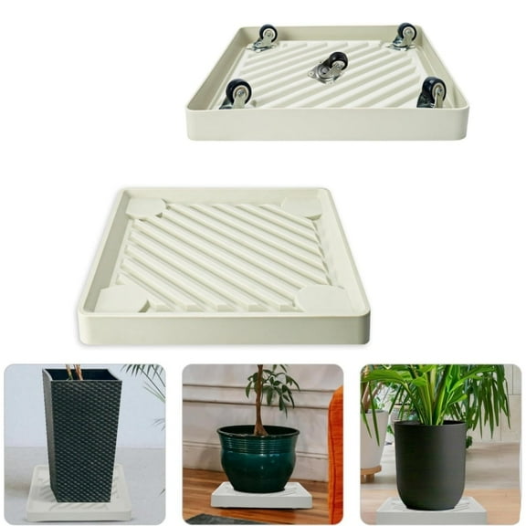 Wheeled Planter Roller,12x12In Beige Square Plant with Hidden Wheels,Rolling Planter Trolley Tray,Heavy Duty Plant Pallet for Potted,Flower