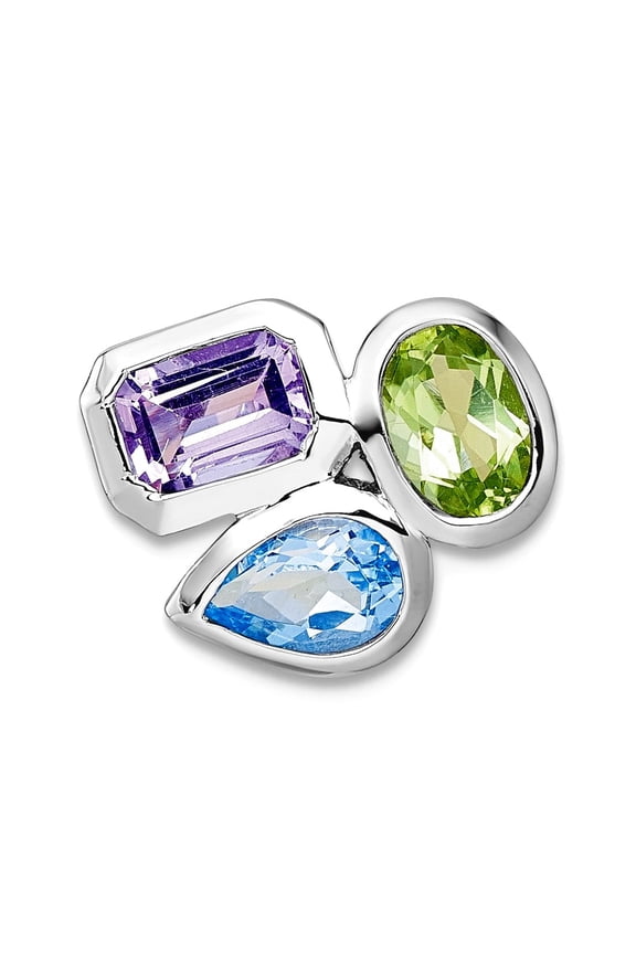 13.4mm Ss Rhodium Plated Polished Blue Topaz Peridot Amethyst Chain Slide Chain Necklace for Women and Men