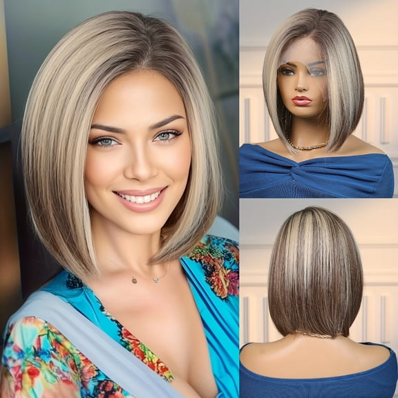 13*5*1 lace wig, side-parted short straight bob, high-quality heat-resistant synthetic fiber wig, suitable for music festivals, everyday parties, weddings, holidays, and Christmas.