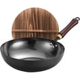 thumbnail image 1 of 13.5" Carbon Steel Pan, Woks & Stir-Fry Pans with Wooden Lid, Nonstick Flat Bottom Hand Hammered Chinese Wok for Gas, No Chemical Coating, 1 of 6