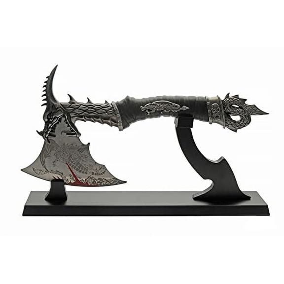 13.5 Decorative Fantasy Underworld Dragon Hatchet Collectors Axe with Display Stand