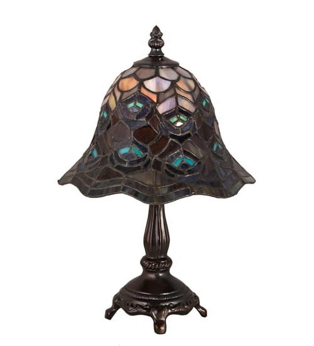 Peacock Feather Stained Glass Bronze Mini Lamp
