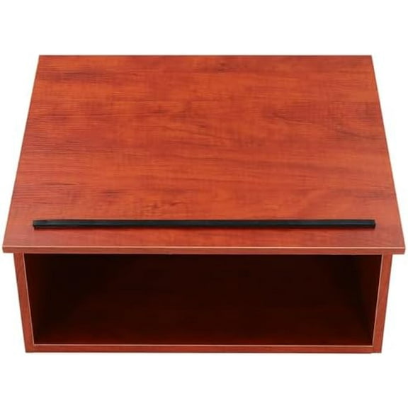 13.5" H Wooden Portable Tabletop Podium Stand, Angled Surface Table Top Lectern with Lip & Storage Area for Classroom Presentation (Brown)