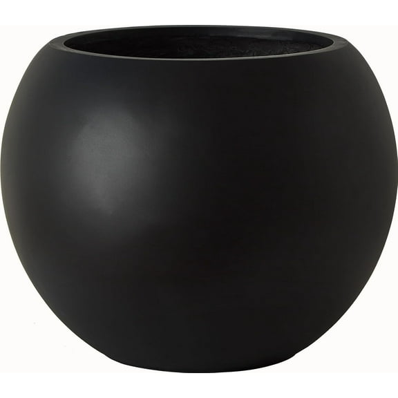 13.5 H x 17" Dia (12" Pot Opening) Black Round Fiberstone Planter with Drainage Hole, Indoor/Outdoor Large Plant Pot for Home Patio Garden, Ideal for Large Plants