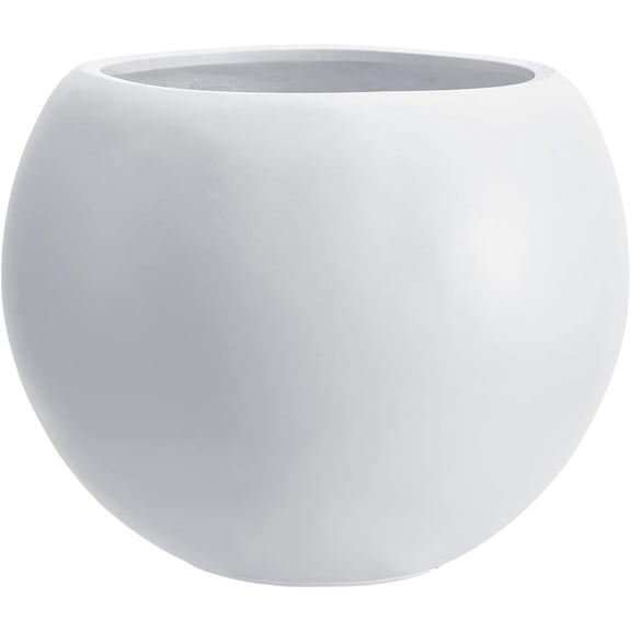 13.5" H x 17" Dia White Fiberstone Planter Pot with Drainage Hole, Large Indoor Outdoor Flower Pot for Artificial Olive Trees, Decorative Planter for Patio, Porch, Garden & Home Décor