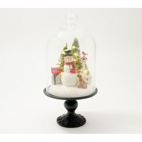 13.5" Illuminated Scenes Under Glass by Valerie in Snowman