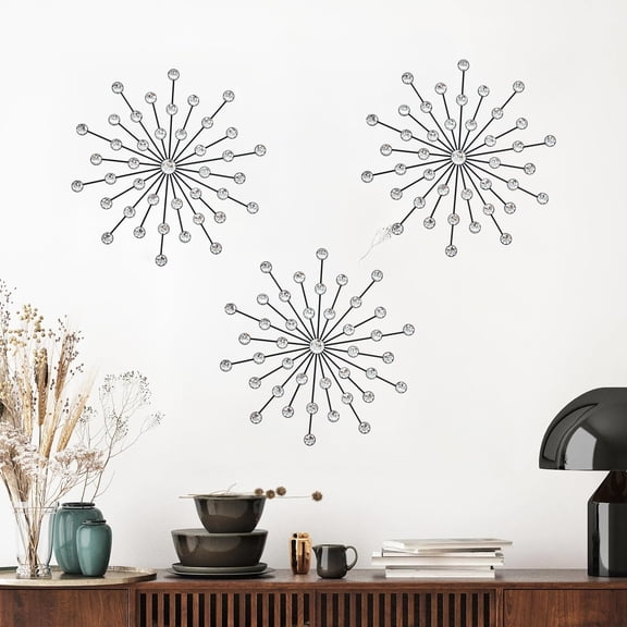 13.5 Inch Black Set Metal Sunburst Wall Decor 3 Pack Home Accent