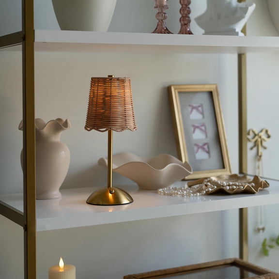 13.5 Inch Gold Rattan Lamp with Touch Dimmer, Portable Cordless Lamp, Small Rechargeable Table Lamp, 3 Color Touch Control Dimmable Bedside Lamps, Suitable for Living Room Bedroom Study