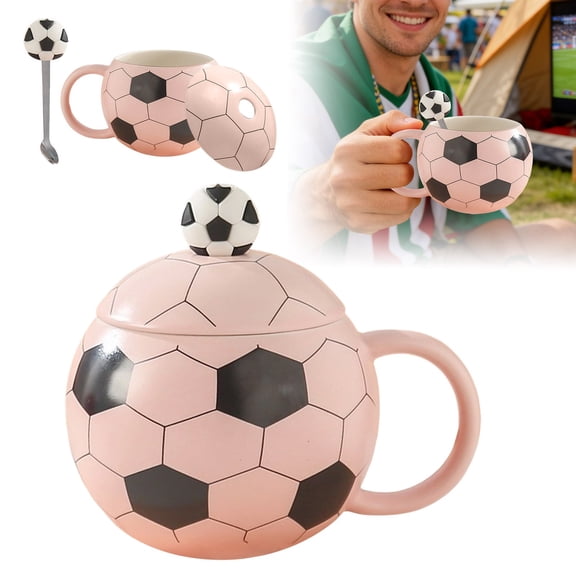 13.5 OZ Soccer Themed Ceramic Soccer Mug, Football Ceramic Coffee Mugs for Hot Tea, Cappuccino, Mocha, Cocoa, Giving as Gift for 2026 World Cup