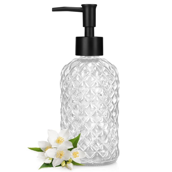 13.5 Oz Glass Soap Dispenser , Manual Pump Dispenser,Empty Liquid Container, Refillable Hand Soap Dispenser , Premium Bathroom soap Dispenser for Kitchen & Bathroom , Clear