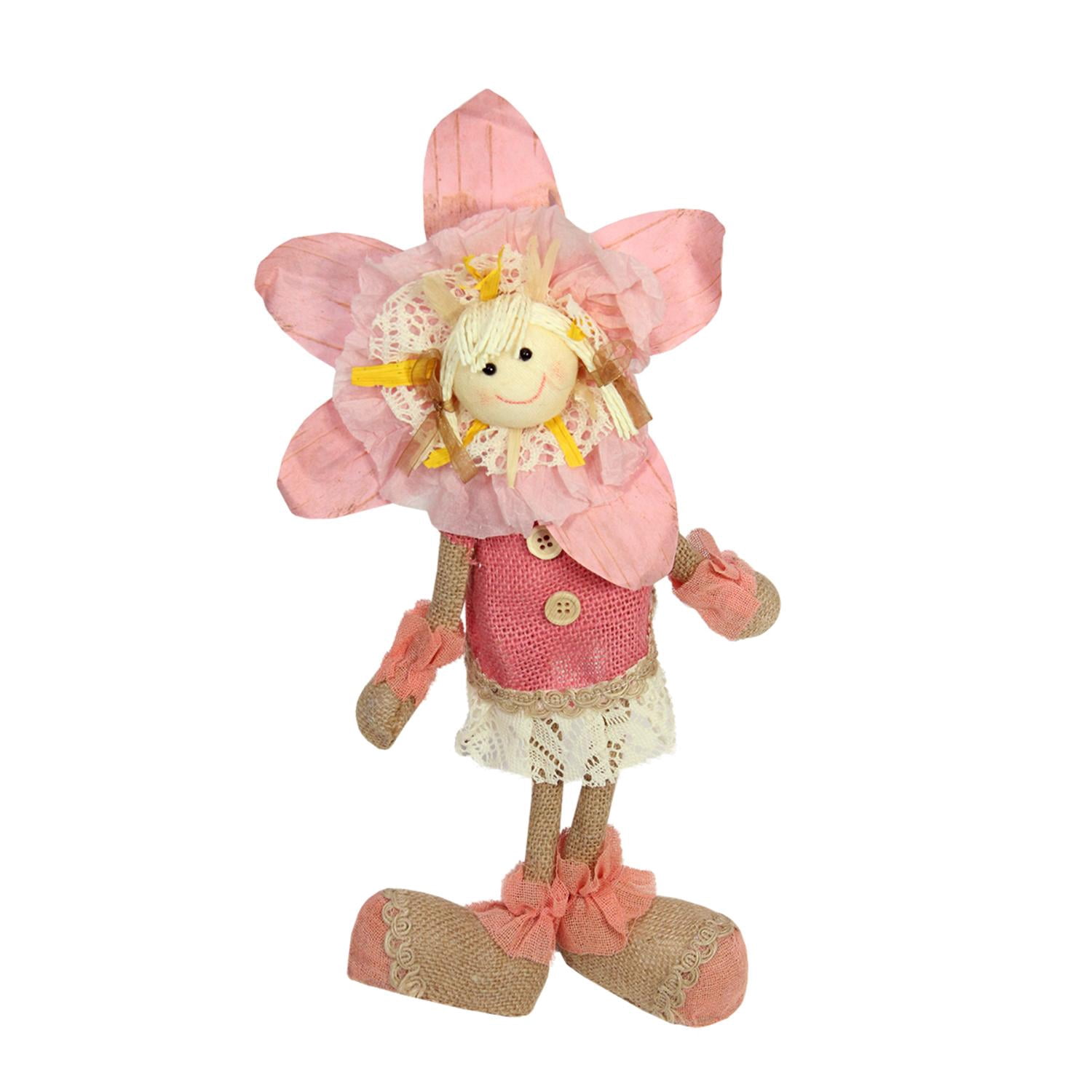 13.5" Pink Cream and Tan Spring Floral Standing Sunflower Girl Decorative Figure