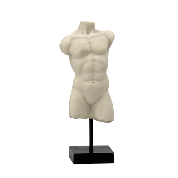 13.5" Poly Marble Body Statue w/ Black Pedestal Stand for Home Decor - Greek God Sculpture Mythology Stone-Like Marble-Feel Accent (Man)