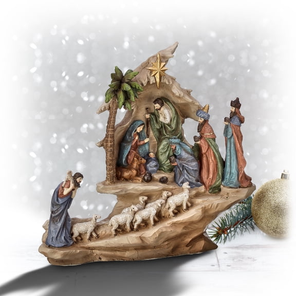 Regency International 13.5" Resin Stairway Nativity W/Sheep Herd
