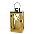thumbnail image 1 of 13.5" Rustic Wood and Stainless Steel Lantern with LED Flameless Pillar Candle with Timer, 1 of 4