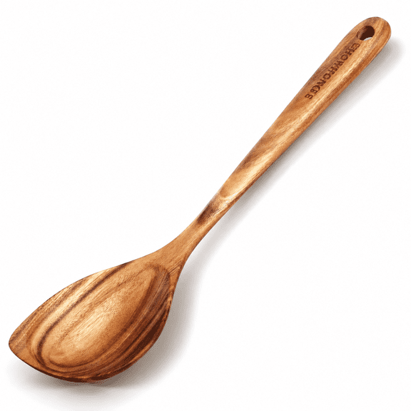 13.5" Solid Wooden Corner Cooking Spoon Flat Edge Spatula