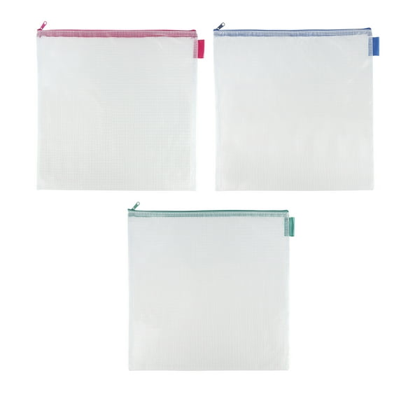 13.5" Square Mixed Mesh Zipper Pouches by Simply Tidy - Reinforced - Transparent Storage Bags for Documents - Crafts & Travel – Durable PVC & Polyester Organizer - 3 Count