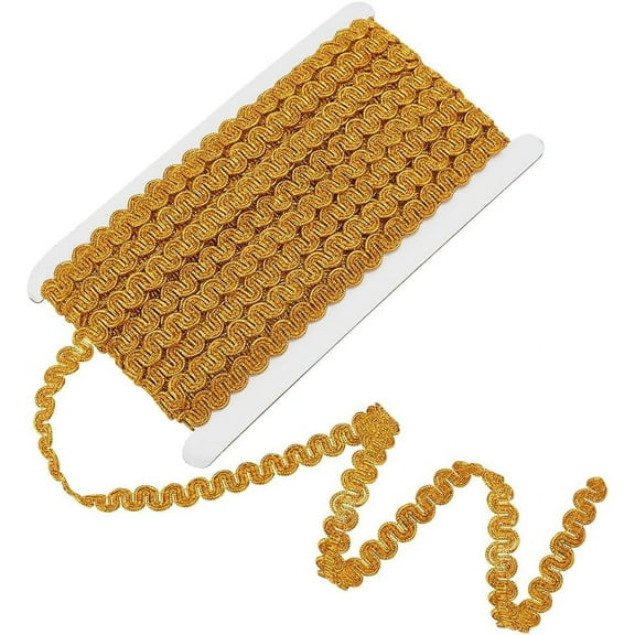 13.5 Yards/12m Golden Gimp Braid Trim 0.43 inch/11mm Flat Fabric Decorative Trim Metallic Scroll Braid Ribbon Filigree Curved Lace Ribbon for Sewing Uolstery Curtain Costume