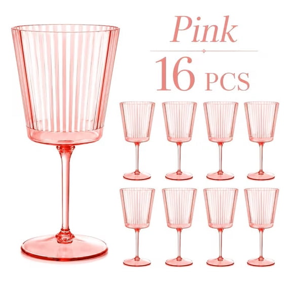 13.5 oz Ribbed Plastic Wine Glasses, Detachable Stem Vintage Goblets, Shatterproof Reusable Elegant Party Cups for Wedding, Birthday, Banquet, Events (16/32 Pack, Multiple Colors)