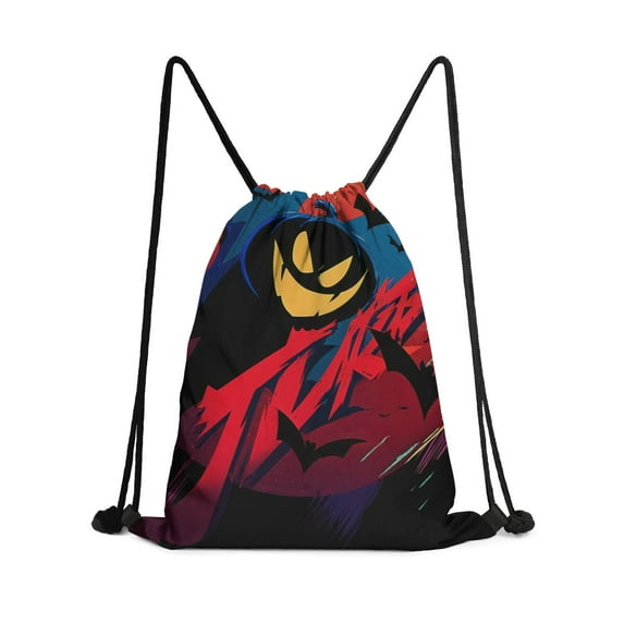 13.5 x 16.5 Inch Halloween Pattern of Waterproof Drawstring Backpack with Shoe Compartment – Lightweight Dry Wet Separation Gym Bag for Men Women & Teens