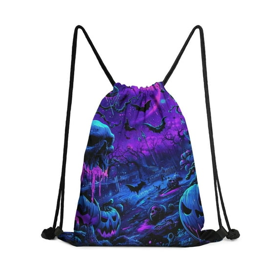 13.5 x 16.5 Inch Halloween Pattern of Waterproof Drawstring Backpack with Shoe Compartment – Lightweight Dry Wet Separation Gym Bag for Men Women & Teens