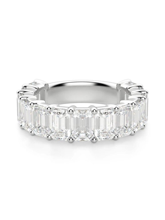 13.50 TCW Moissanite Emerald Cut Eternity Wedding Ring 925 Silver